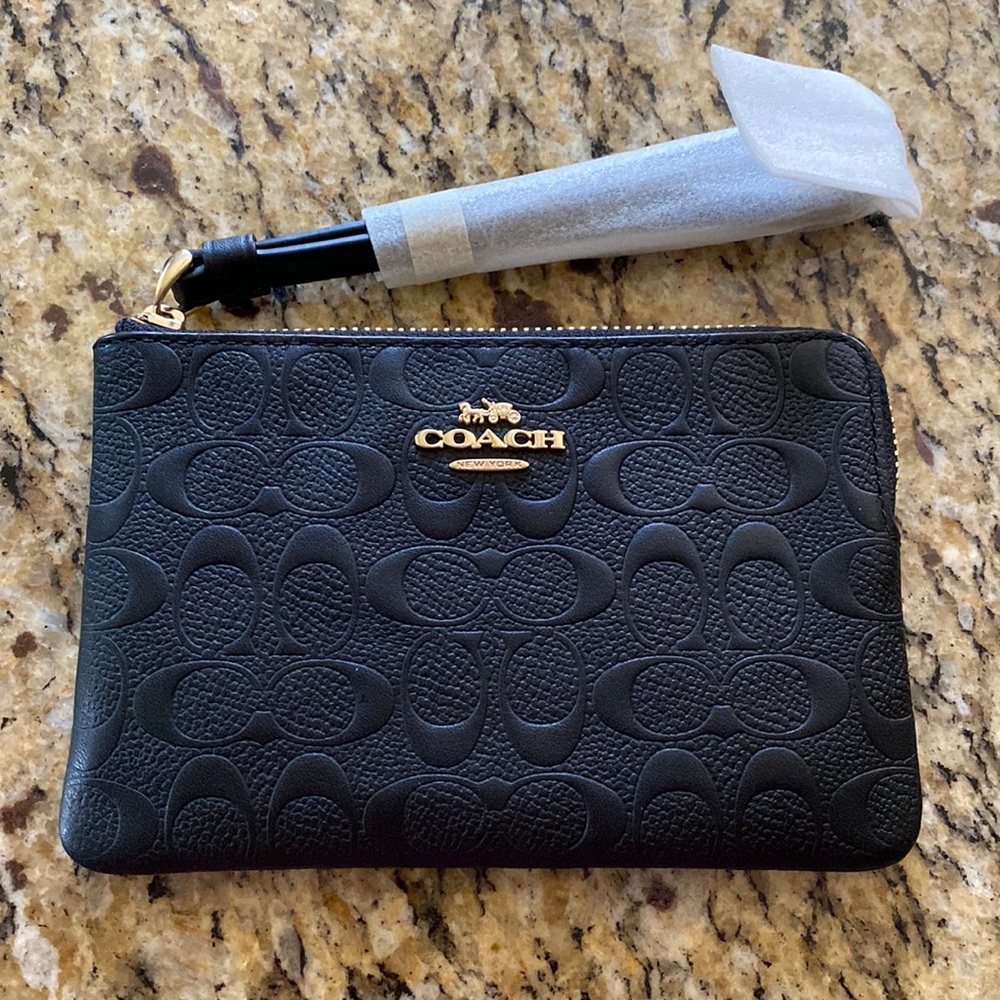 Coach Signature Leather Corner Zip Wristlet